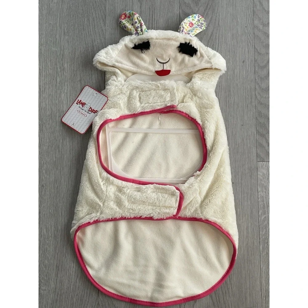 NEW Cute Lamb Chop w/ Bunny‎ Ears Fluffy Dog Costume & Squeak Toy - Size L